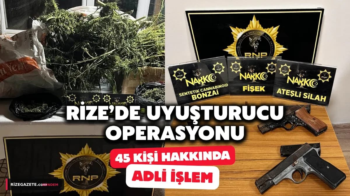Rize'de Narkotik ve Silah Operasyonlarında Büyük Başarı: 4 Tutuklama, 45 Şüpheliye Adli İşlem